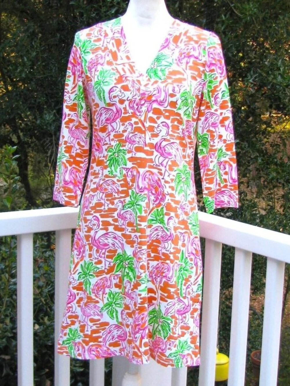 Barbara Gerwit Vintage Flamingo v neck dress casual work office Medium - Picture 2 of 6